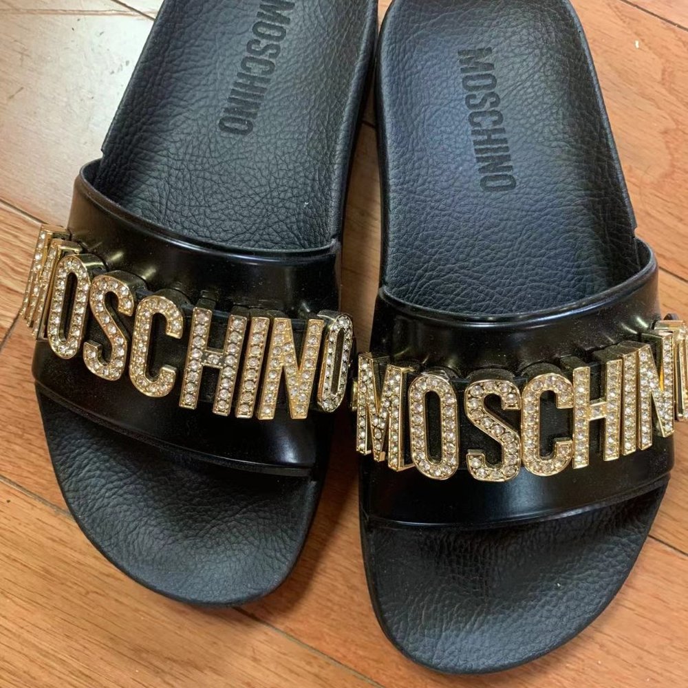 MOSCHINO Black Slippers Size US 5